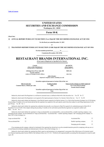 Thumbnail Restaurant Brands International 10-K Annual Report 2022