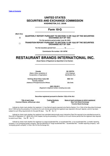 Vorschaubild Restaurant Brands International 10-Q Quartalsbericht 2023 