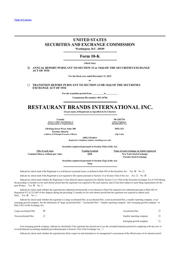 Thumbnail Restaurant Brands International 10-K Annual Report 2023