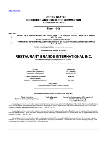 Vorschaubild Restaurant Brands International 10-Q Quartalsbericht 2024 