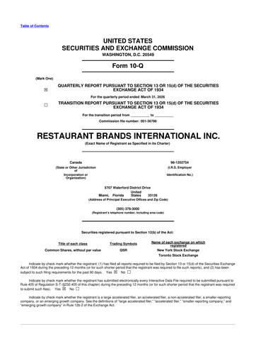 Vorschaubild Restaurant Brands International 10-Q Quartalsbericht  