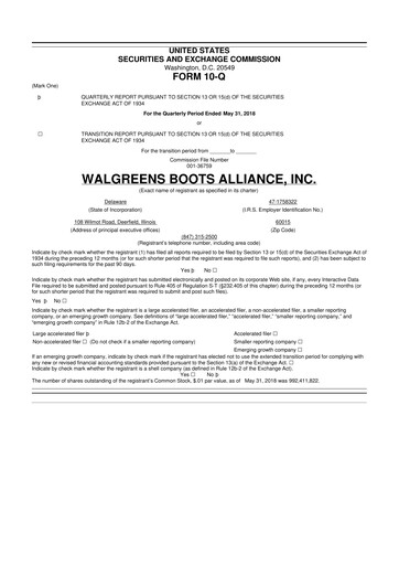 Thumbnail Walgreens Boots Alliance 10-Q Quarterly Report FY2018 