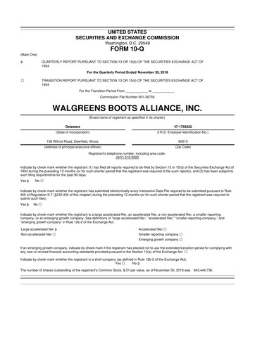Thumbnail Walgreens Boots Alliance 10-Q Quarterly Report FY2019 
