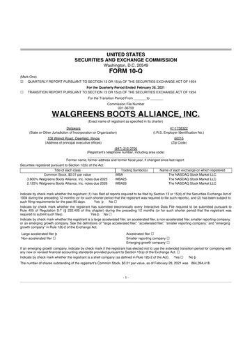 Thumbnail Walgreens Boots Alliance 10-Q Quarterly Report FY2021 