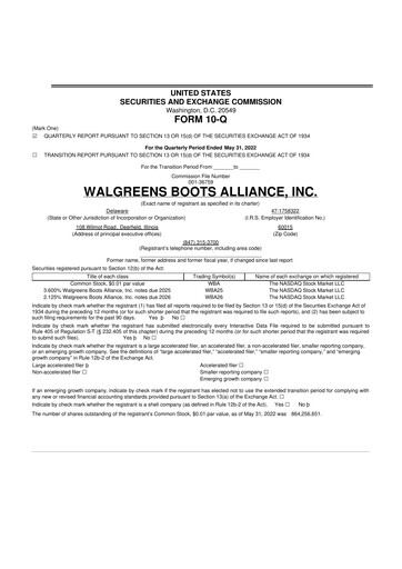 Thumbnail Walgreens Boots Alliance 10-Q Quarterly Report FY2022 