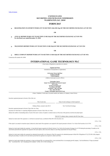 Thumbnail Brightstar Lottery 20-F Annual Report 2018