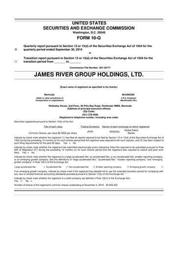Thumbnail James River Group 10-Q Quarterly Report FY2019 
