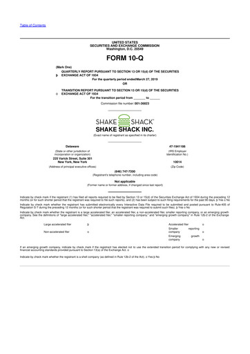 Thumbnail Shake Shack
 10-Q Quarterly Report FY2019 