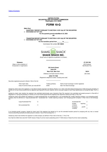 Thumbnail Shake Shack
 10-Q Quarterly Report FY2020 