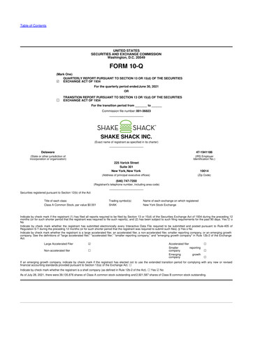 Thumbnail Shake Shack
 10-Q Quarterly Report FY2021 