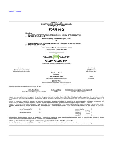 Miniature Shake Shack
 10-Q Rapport trimestriel  