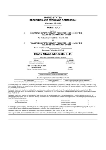 Thumbnail Black Stone Minerals
 10-Q Quarterly Report FY2025 