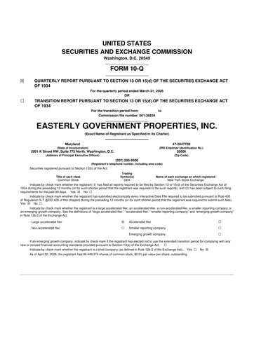 Vorschaubild Easterly Government Properties 10-Q Quartalsbericht 2026 