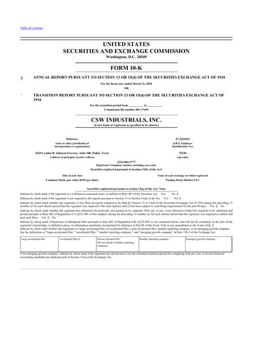 Thumbnail CSW Industrials
 10-K Annual Report 2018