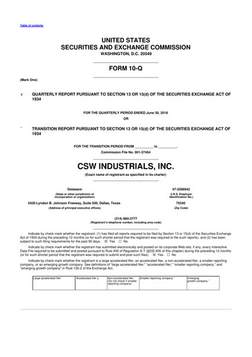 Thumbnail CSW Industrials
 10-Q Quarterly Report FY2019 