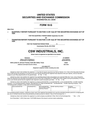 Thumbnail CSW Industrials
 10-Q Quarterly Report FY2019 