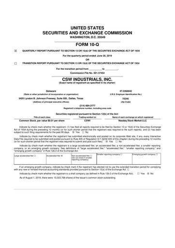 Thumbnail CSW Industrials
 10-Q Quarterly Report FY2020 
