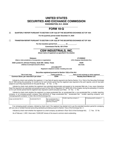 Thumbnail CSW Industrials
 10-Q Quarterly Report FY2021 
