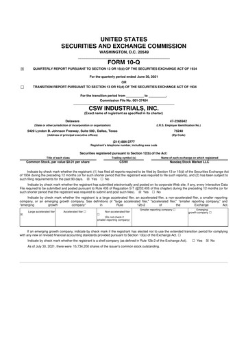 Thumbnail CSW Industrials
 10-Q Quarterly Report FY2022 