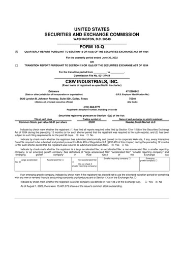 Thumbnail CSW Industrials
 10-Q Quarterly Report FY2023 