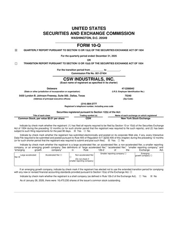 Thumbnail CSW Industrials
 10-Q Quarterly Report FY2026 