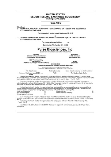 Thumbnail Pulse Biosciences
 10-Q Quarterly Report FY2019 