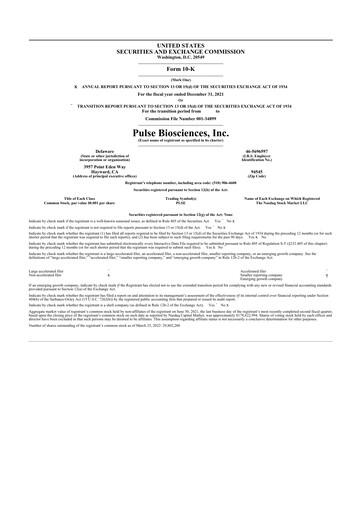 Vorschaubild Pulse Biosciences
 10-K Jahresbericht 2021