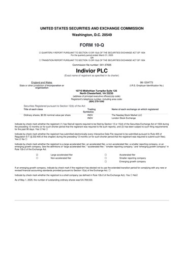 Thumbnail Indivior PLC 10-Q Quarterly Report FY 