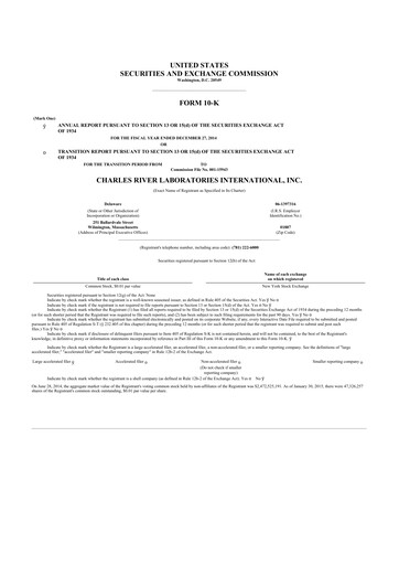 Thumbnail Charles River Laboratories
 10-K Annual Report 2014