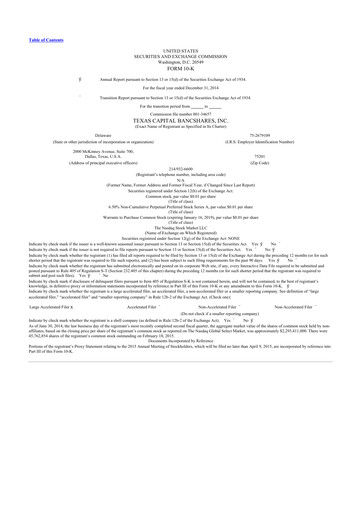 Thumbnail Texas Capital Bancshares 10-K Annual Report 2014