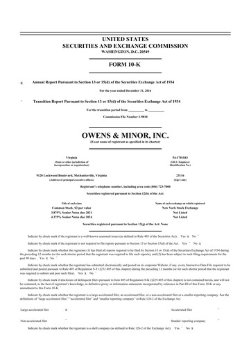 Thumbnail Owens & Minor

 10-K Annual Report 2014