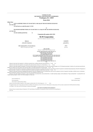 Thumbnail SLM Corporation (Sallie Mae) 10-K Annual Report 2014