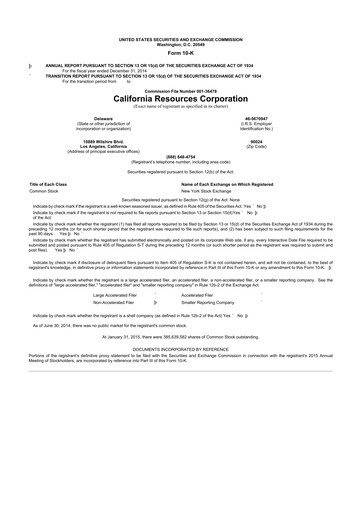 Thumbnail California Resources Corporation
 10-K Annual Report 2014