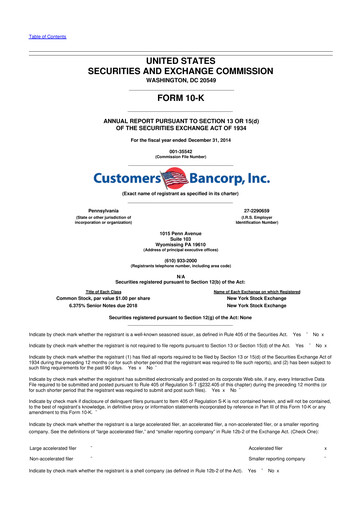 Thumbnail Customers Bancorp
 10-K Annual Report 2014