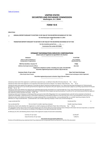 Miniature Stewart Information Services 10-K Rapport annuel 2014