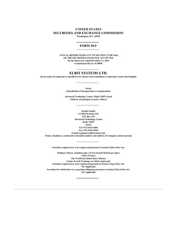 Thumbnail Elbit Systems
 20-F Annual Report 2014