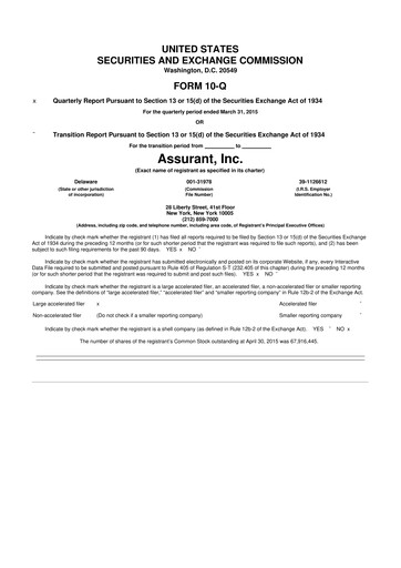 Thumbnail Assurant 10-Q Quarterly Report FY2015 