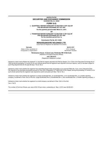 Vorschaubild RenaissanceRe
 10-Q Quartalsbericht 2015 