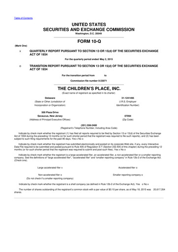 Thumbnail The Children's Place
 10-Q Quarterly Report FY2015 