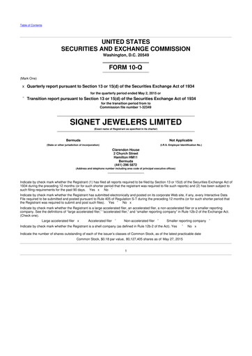 Thumbnail Signet Jewelers
 10-Q Quarterly Report FY 