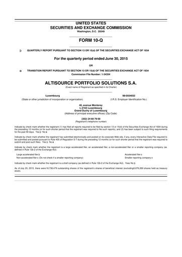 Vorschaubild Altisource Portfolio Solutions
 10-Q Quartalsbericht 2015 