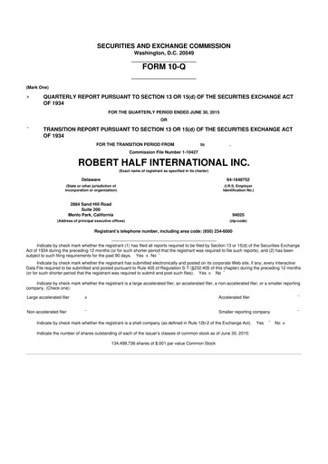 Thumbnail Robert Half 10-Q Quarterly Report FY2015 