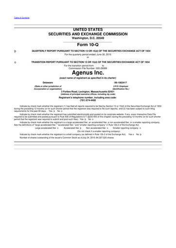 Thumbnail Agenus
 10-Q Quarterly Report FY2015 