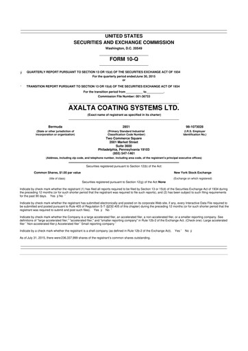 Thumbnail Axalta 10-Q Quarterly Report FY2015 