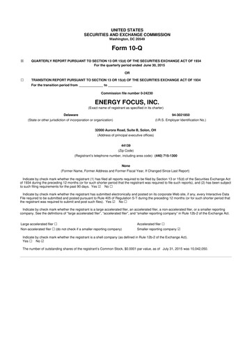 Miniature Energy Focus 10-Q Rapport trimestriel 2015 