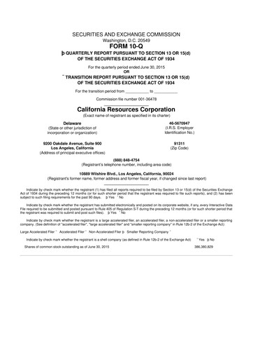 Thumbnail California Resources Corporation
 10-Q Quarterly Report FY2015 