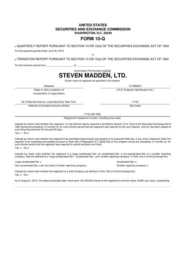 Thumbnail Steve Madden
 10-Q Quarterly Report FY2015 