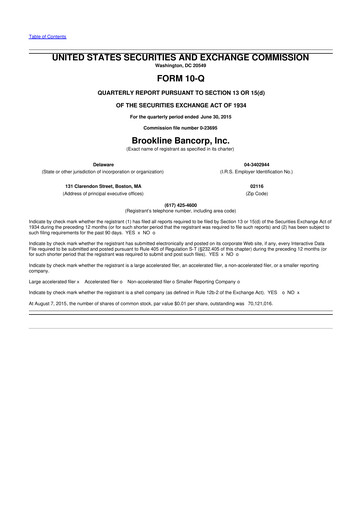 Thumbnail Brookline Bancorp 10-Q Quarterly Report FY2015 
