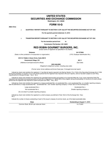 Miniature Red Robin
 10-Q Rapport trimestriel  