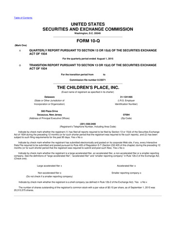 Thumbnail The Children's Place
 10-Q Quarterly Report FY2015 